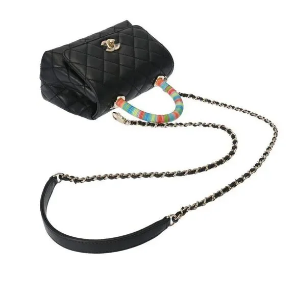 Chanel Black Quilted Chèvre Extra Mini Rainbow Coco Handle Flap Gold Hardware - Picture 5 of 12